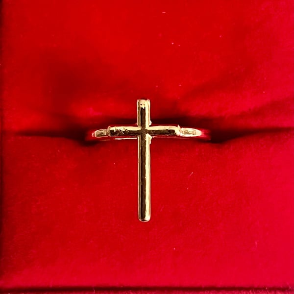 Gold Cross Ring Gold Tone Religious Ring Size 6