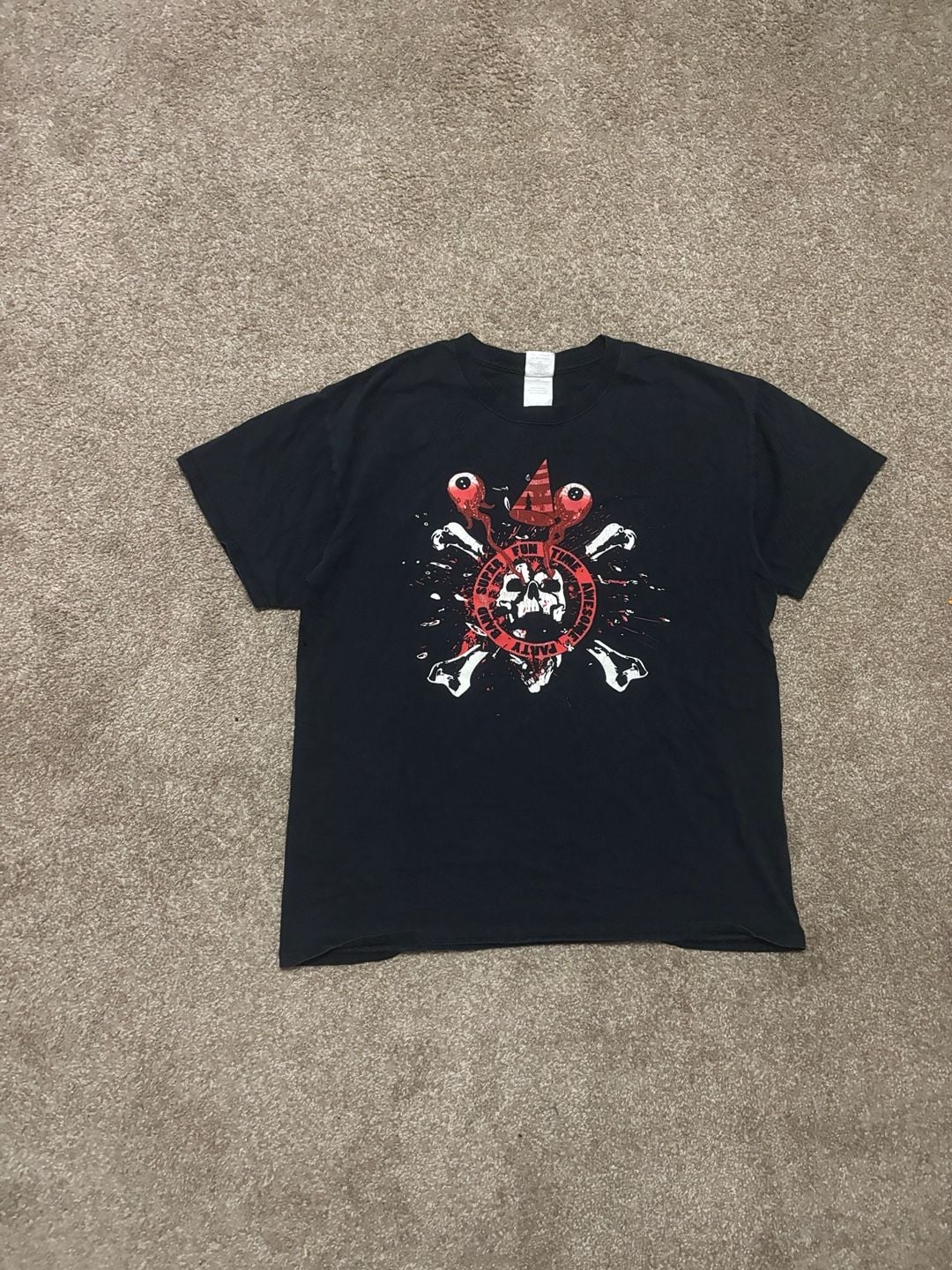 Early 2000s Gildan Super Fun Time Awesome Band Party Graphic T-Shirt Size L Black 2