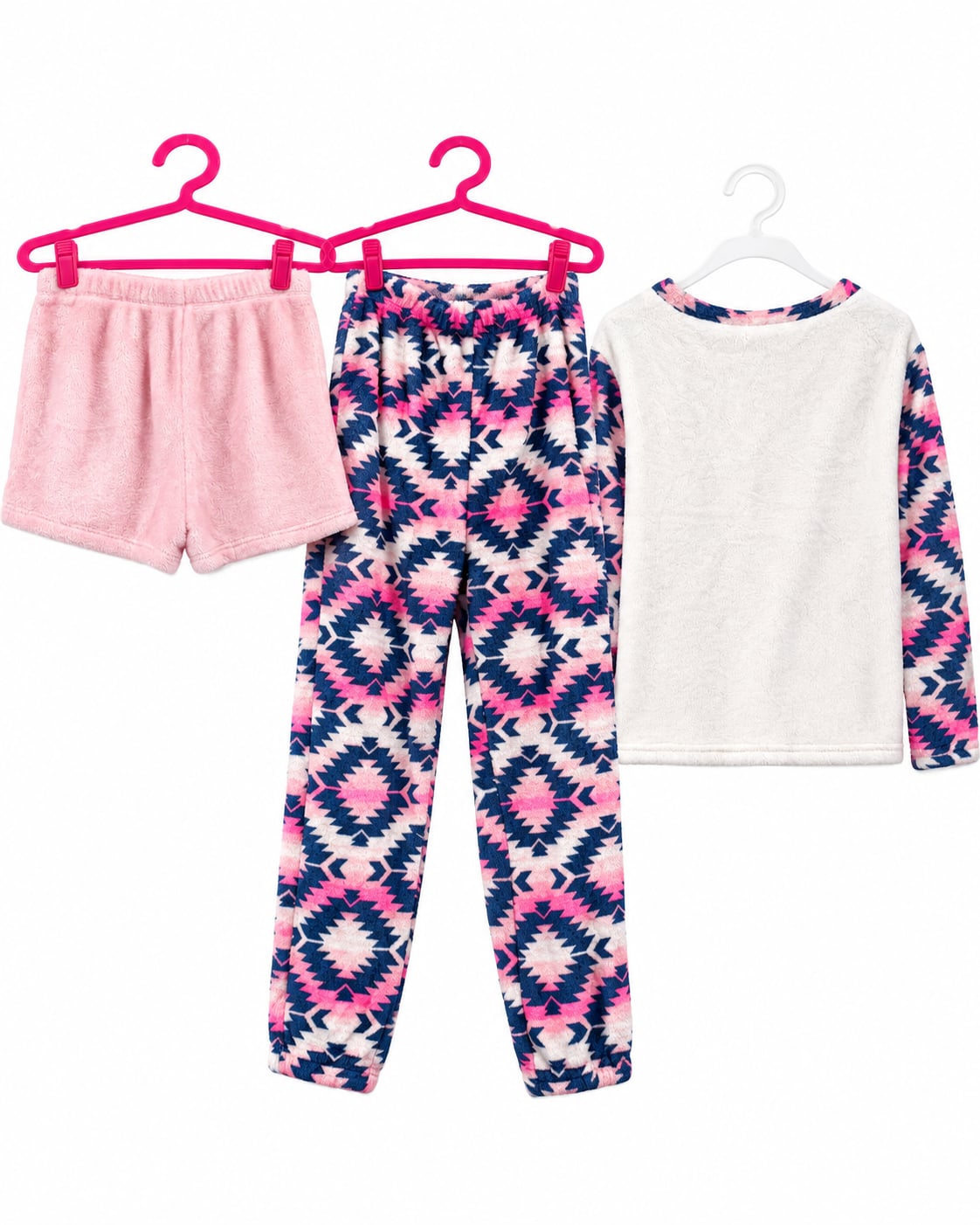 Justice Sleep 3-Piece Plush Pajama Set – Girls Size 12 – Pink/Navy Aztec Print 7