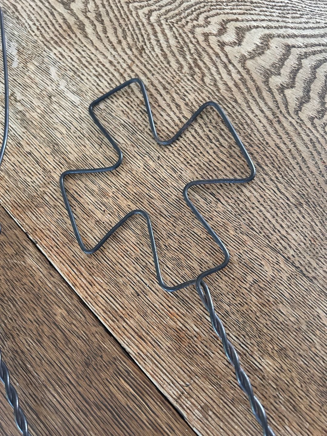 Vintage Primitive Wire Wood Handle Rug Beater Hand and Cross Set 2