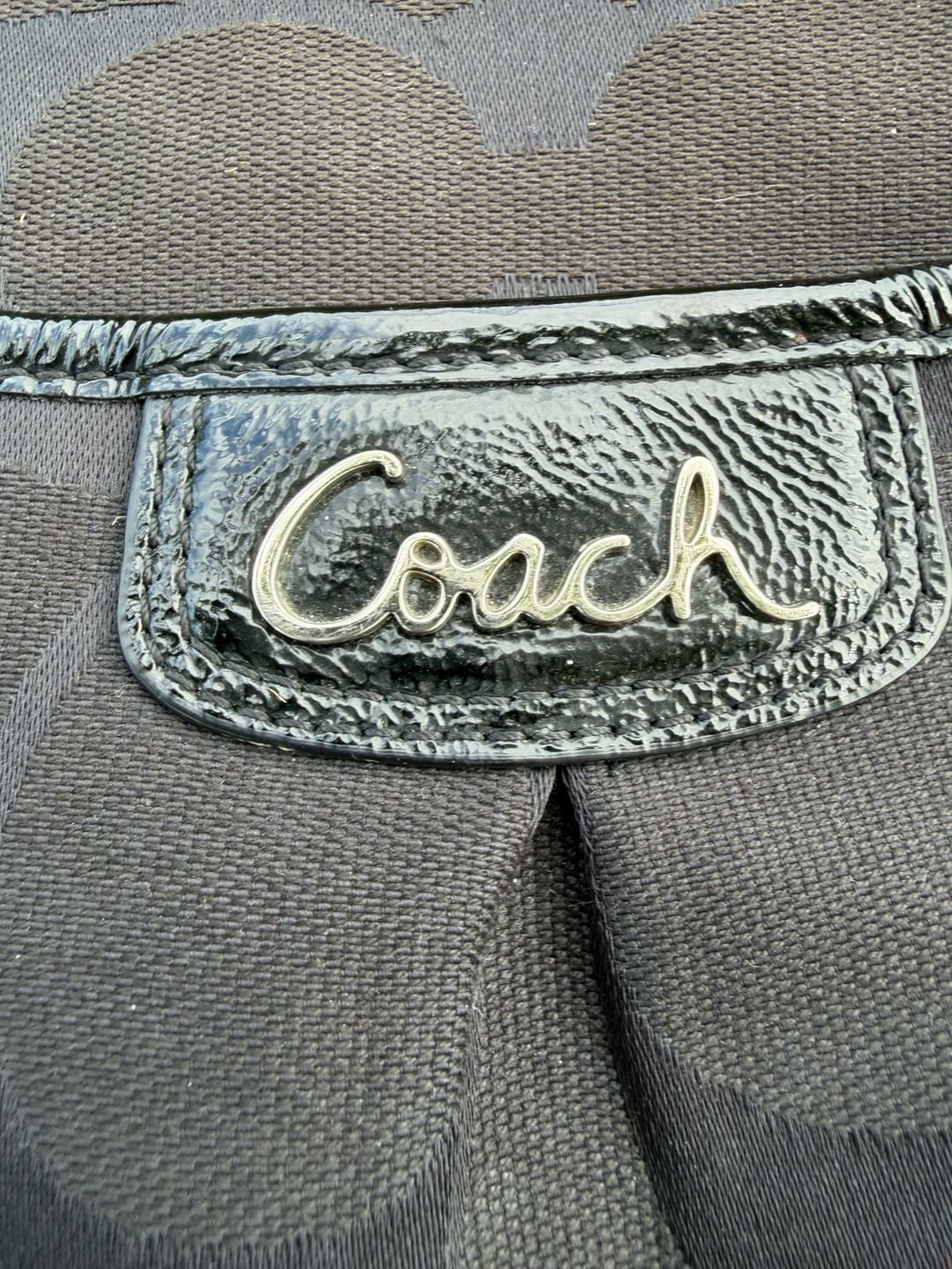 Coach Signature Soho Black Jacquard Patent Leather Hobo Bag F19727 7