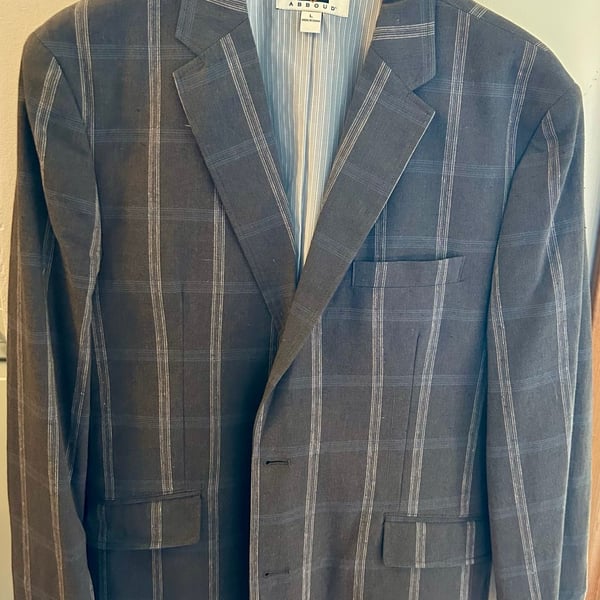 Joseph Abboud Sport Coat Size L Gray Windowpane Plaid Blazer
