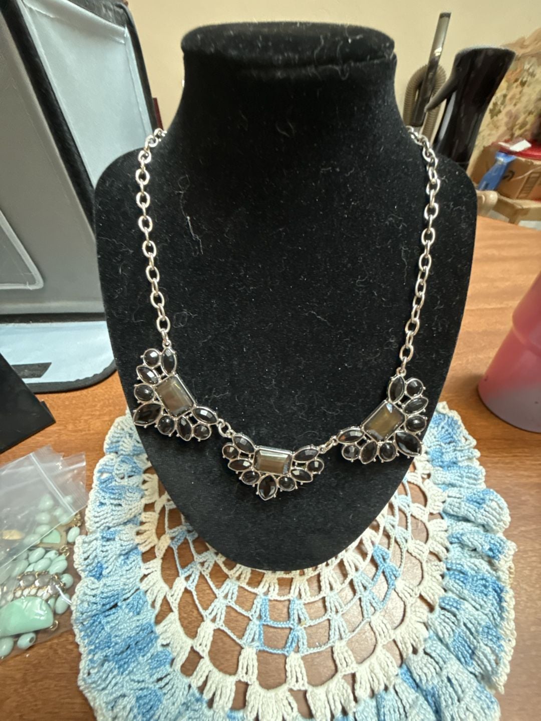 Unbranded Silver Tone Black Rhinestone Statement Necklace 2