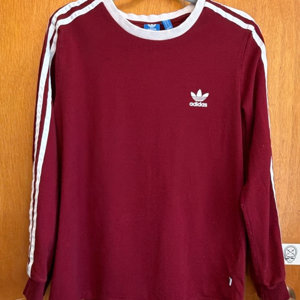 Adidas 3-Stripes Long Sleeve Tee Size L Burgundy White