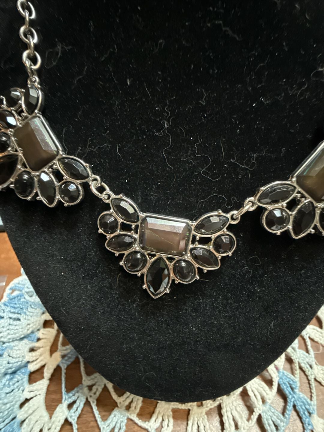 Unbranded Silver Tone Black Rhinestone Statement Necklace 3