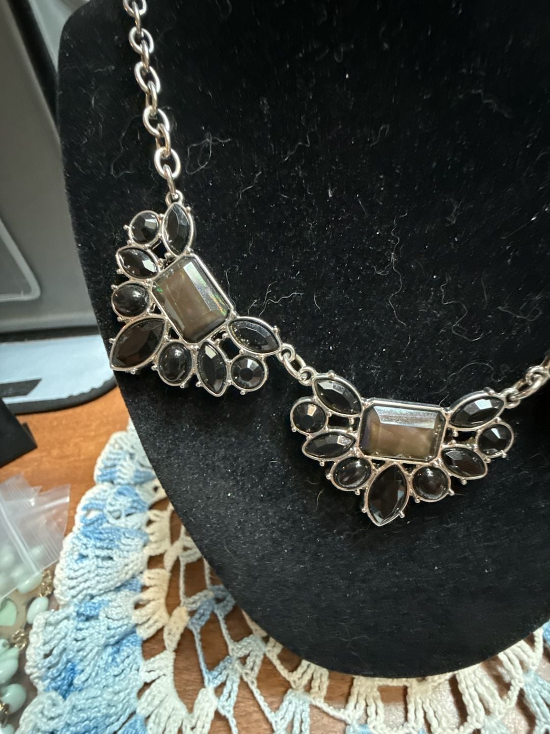 Unbranded Silver Tone Black Rhinestone Statement Necklace 4