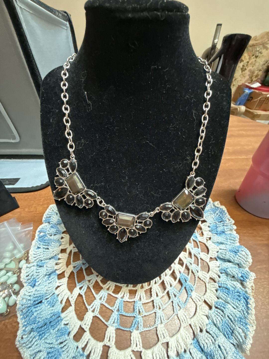 Unbranded Silver Tone Black Rhinestone Statement Necklace 5