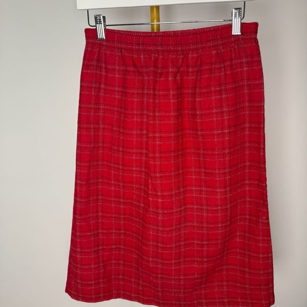 Vintage Blair Boutique Plaid Midi Skirt Size Medium Red Wool Blend