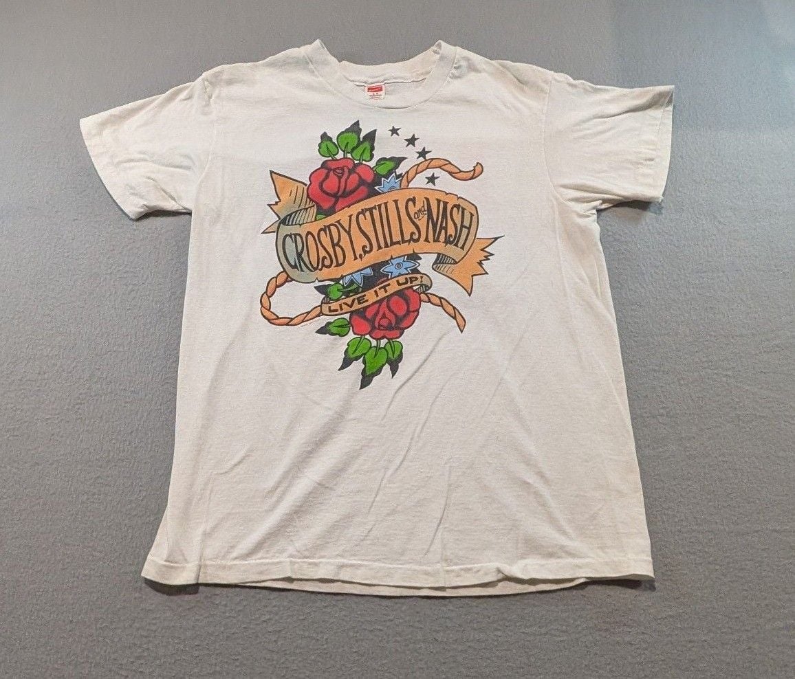Hanes Crosby Stills & Nash Live It Up T-Shirt Size L Vintage 1990 2