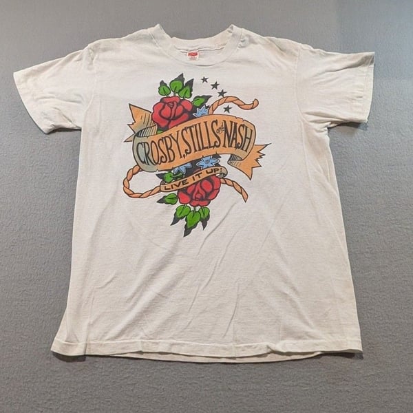 Hanes Crosby Stills & Nash Live It Up T-Shirt Size L Vintage 1990