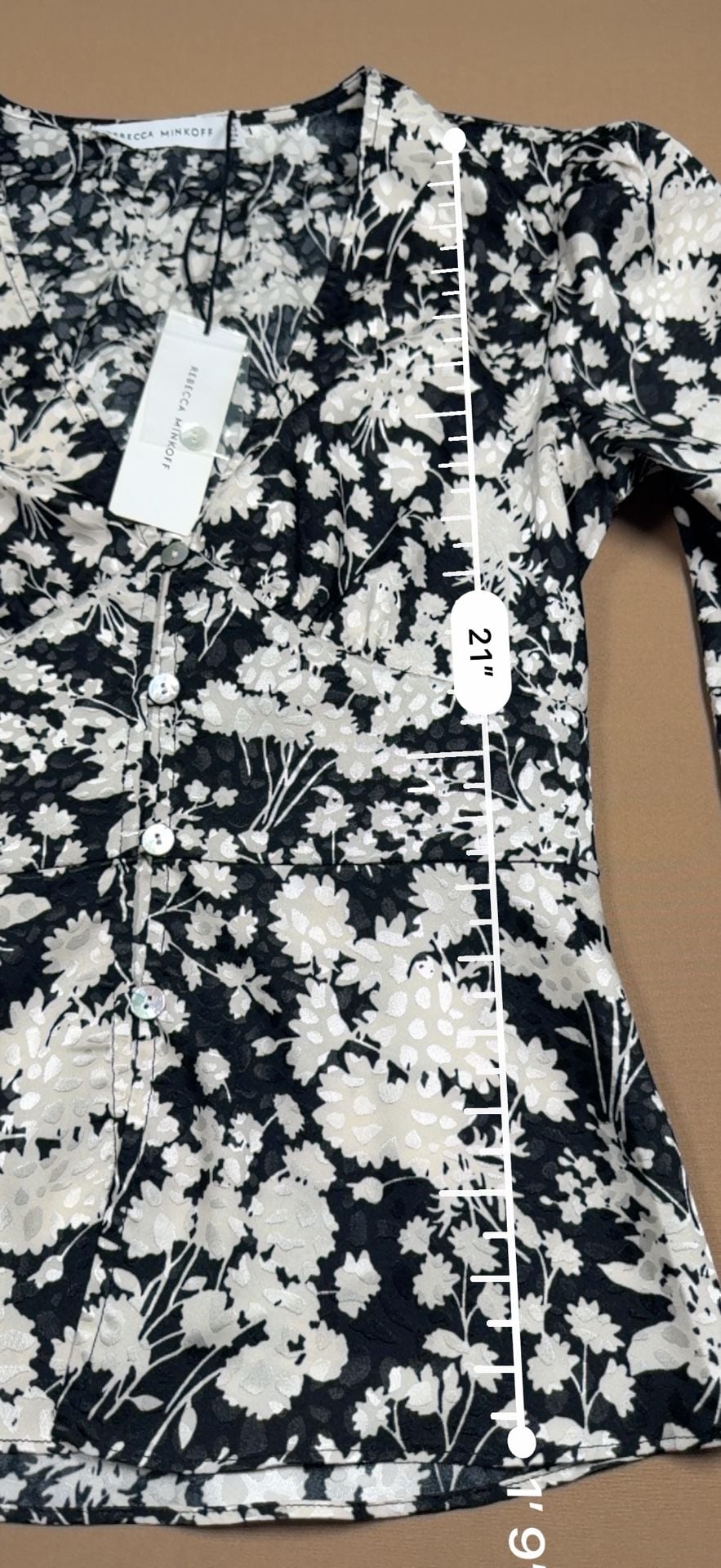 Rebecca Minkoff Cindy Floral Blouse Size XXS Black White Long Sleeve 10