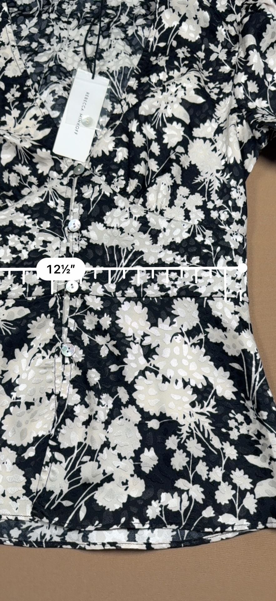 Rebecca Minkoff Cindy Floral Blouse Size XXS Black White Long Sleeve 11