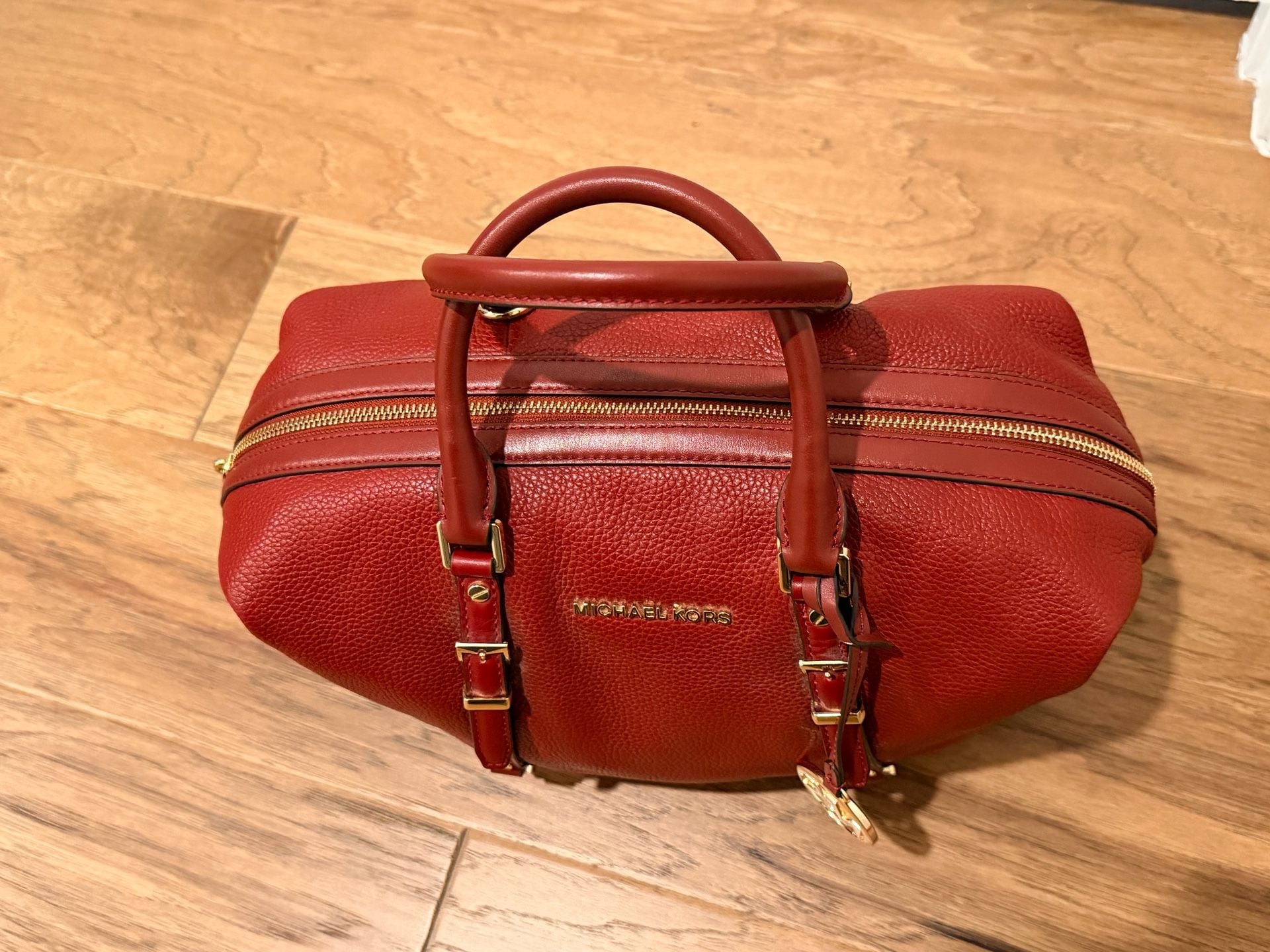 Michael Kors Bedford Legacy Pebbled Leather Duffel Satchel Red 7