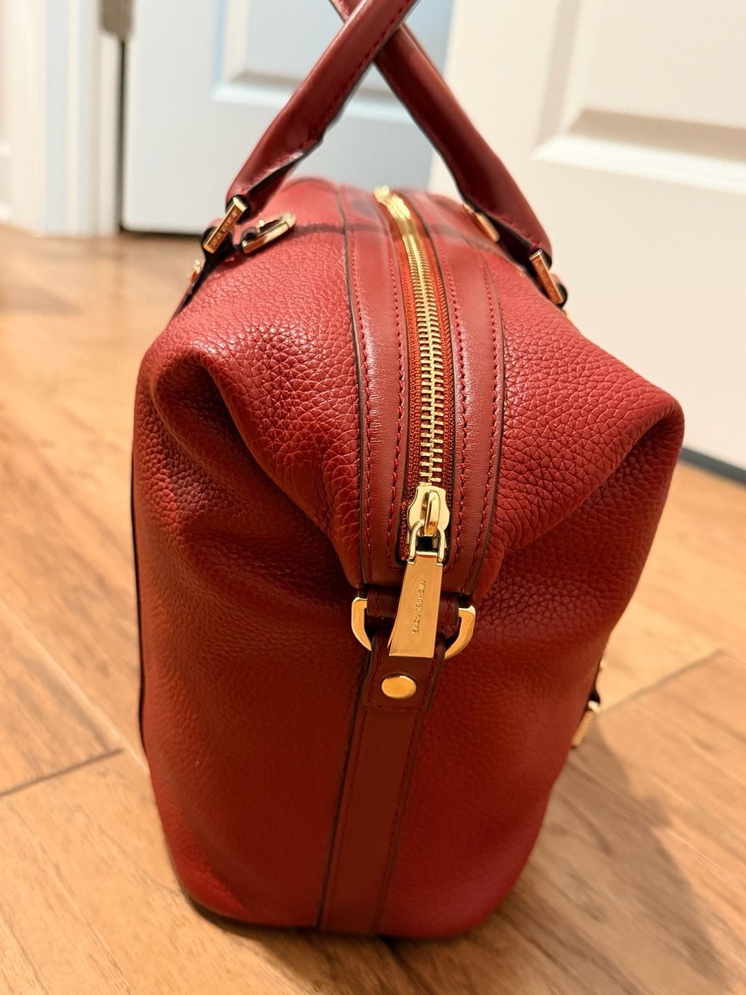 Michael Kors Bedford Legacy Pebbled Leather Duffel Satchel Red 8