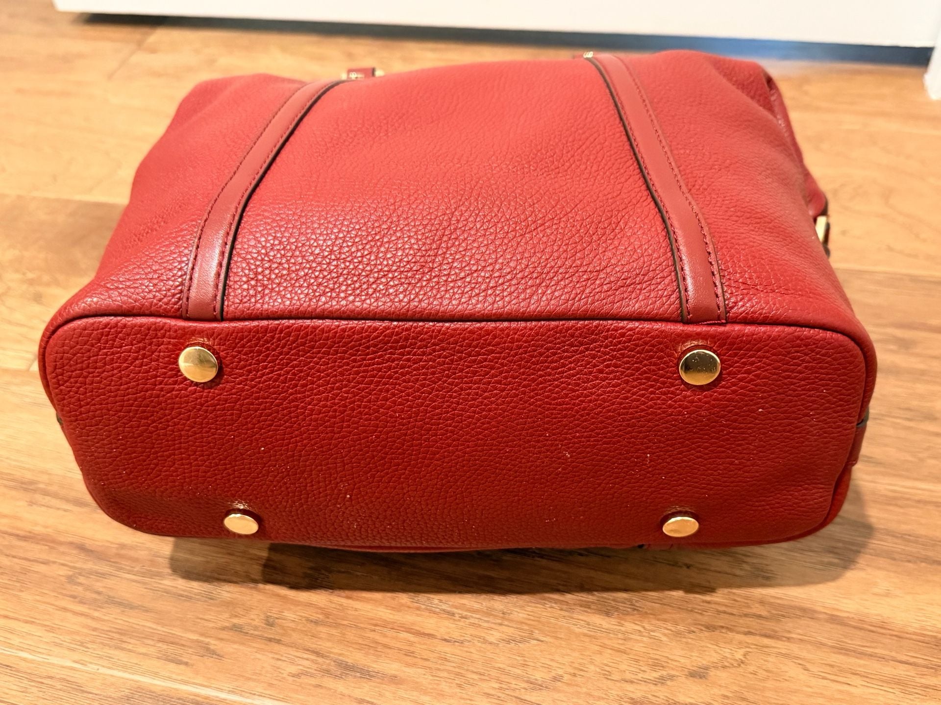 Michael Kors Bedford Legacy Pebbled Leather Duffel Satchel Red 9