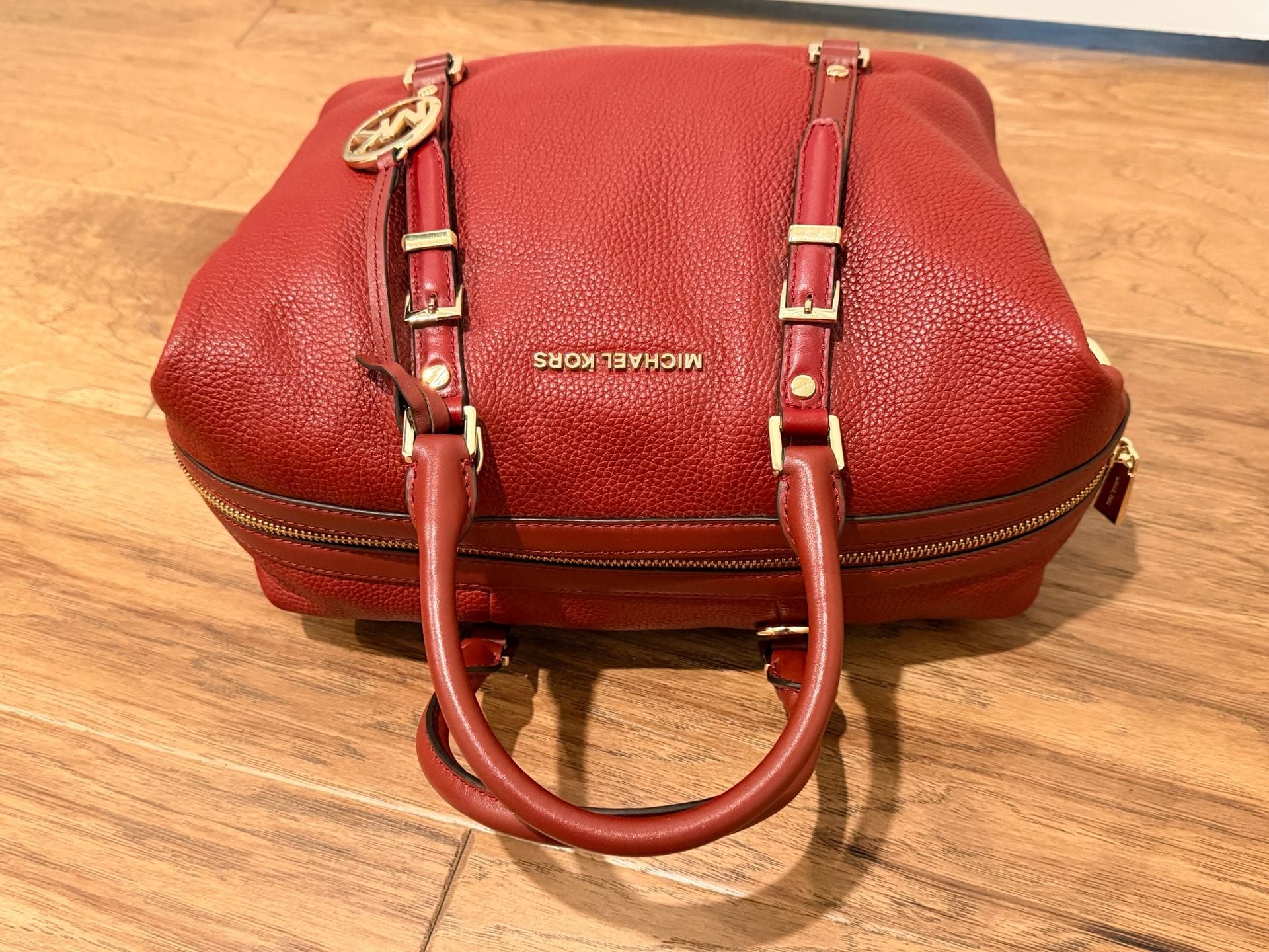 Michael Kors Bedford Legacy Pebbled Leather Duffel Satchel Red 10