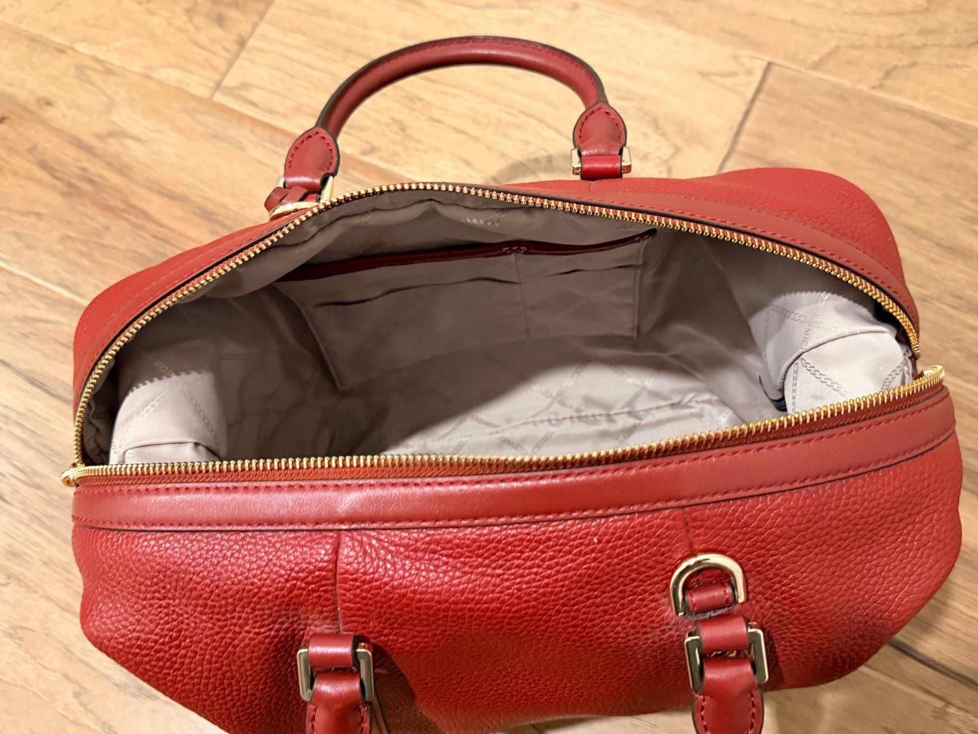 Michael Kors Bedford Legacy Pebbled Leather Duffel Satchel Red 11