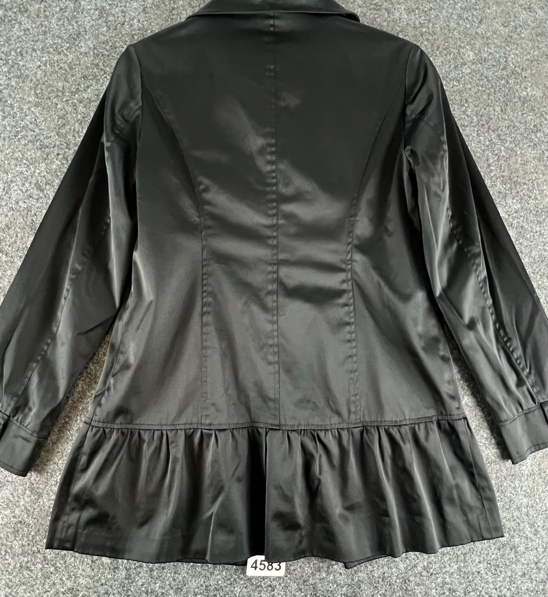 Mac & Jac Peplum Trench Coat Size M Black Button Front Jacket 2