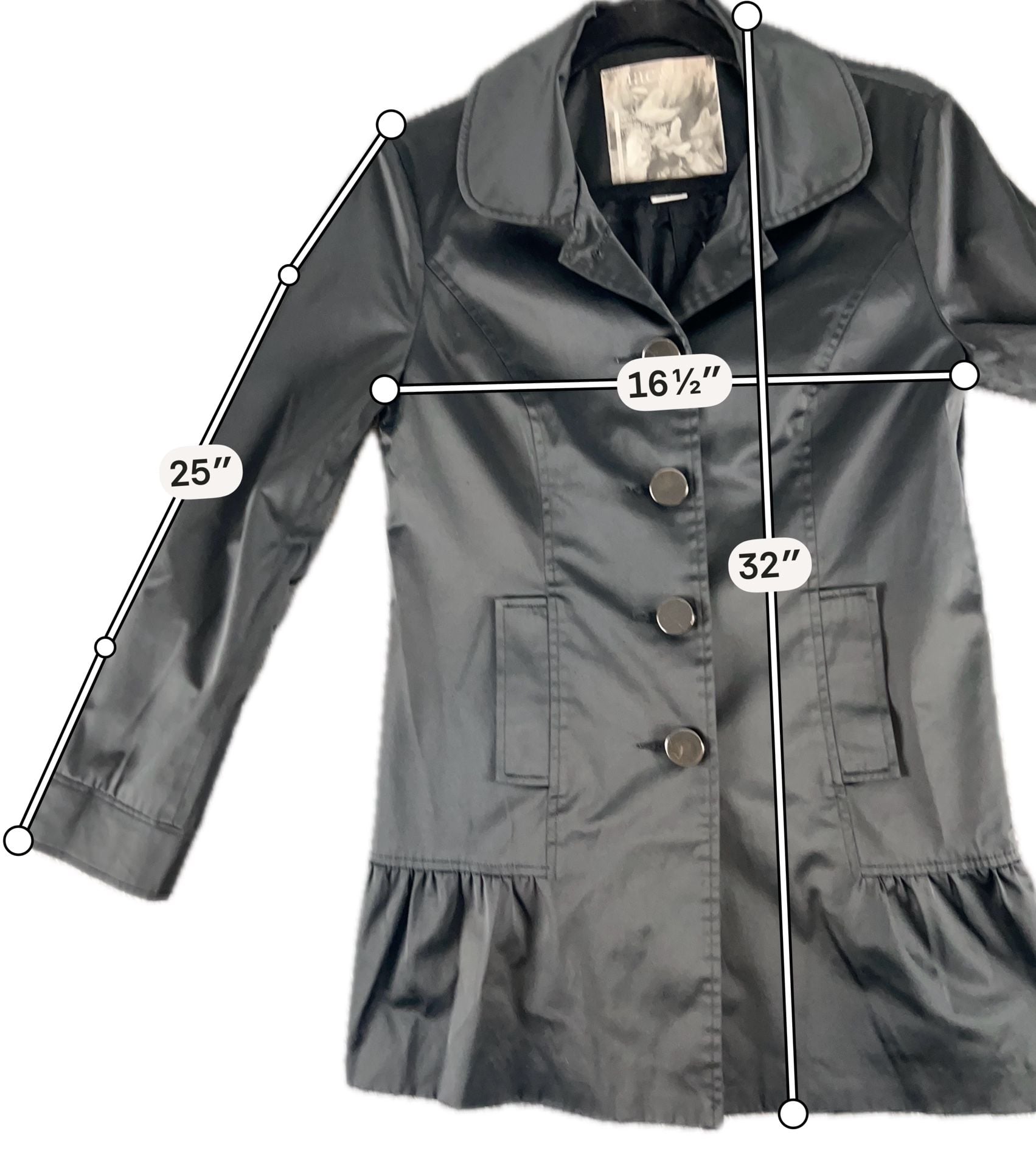 Mac & Jac Peplum Trench Coat Size M Black Button Front Jacket 7