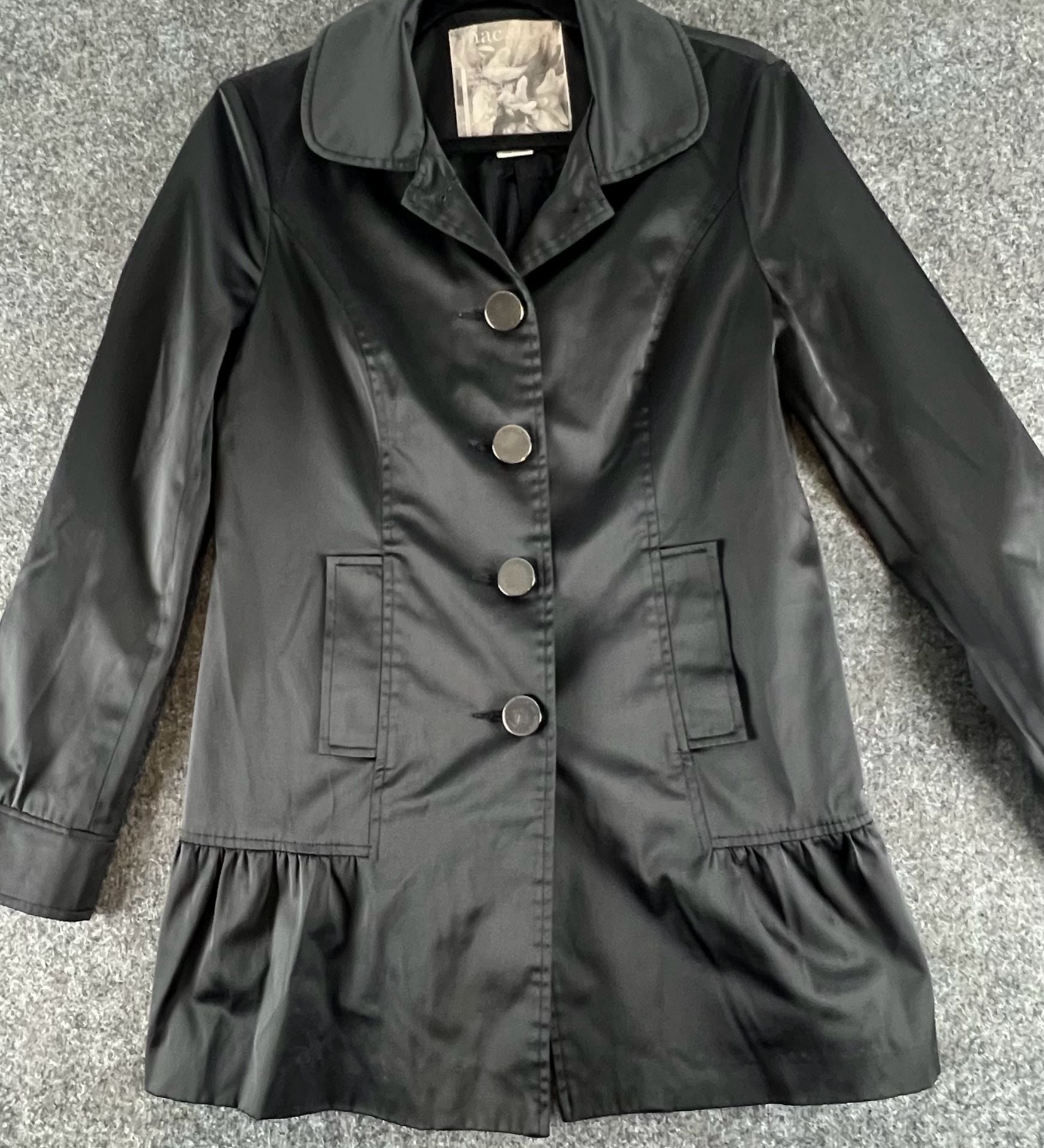 Mac & Jac Peplum Trench Coat Size M Black Button Front Jacket 8