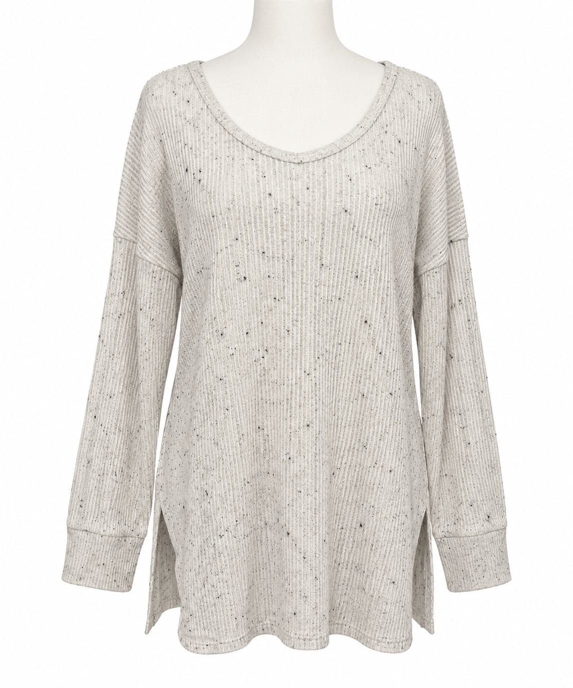 American Eagle Womens Speckled Ribbed Knit Sweater Cream Flecked Oversized Tunic 2