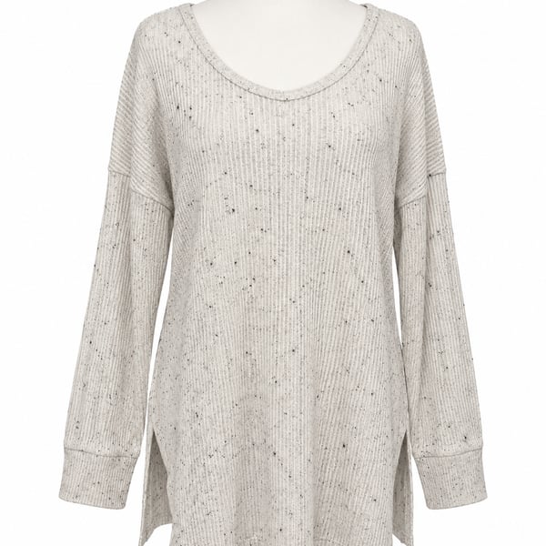 American Eagle Womens Speckled Ribbed Knit Sweater Cream Flecked Oversized Tunic
