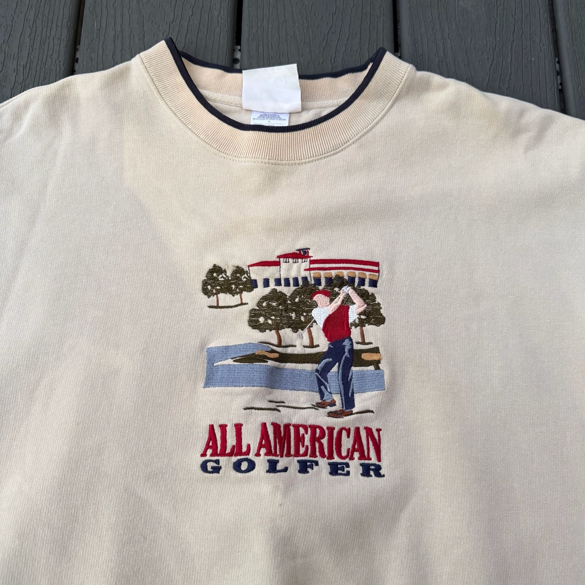 Grandpa Core All American Golfer Embroidered Golf Graphic Cream Sweatshirt XL 3
