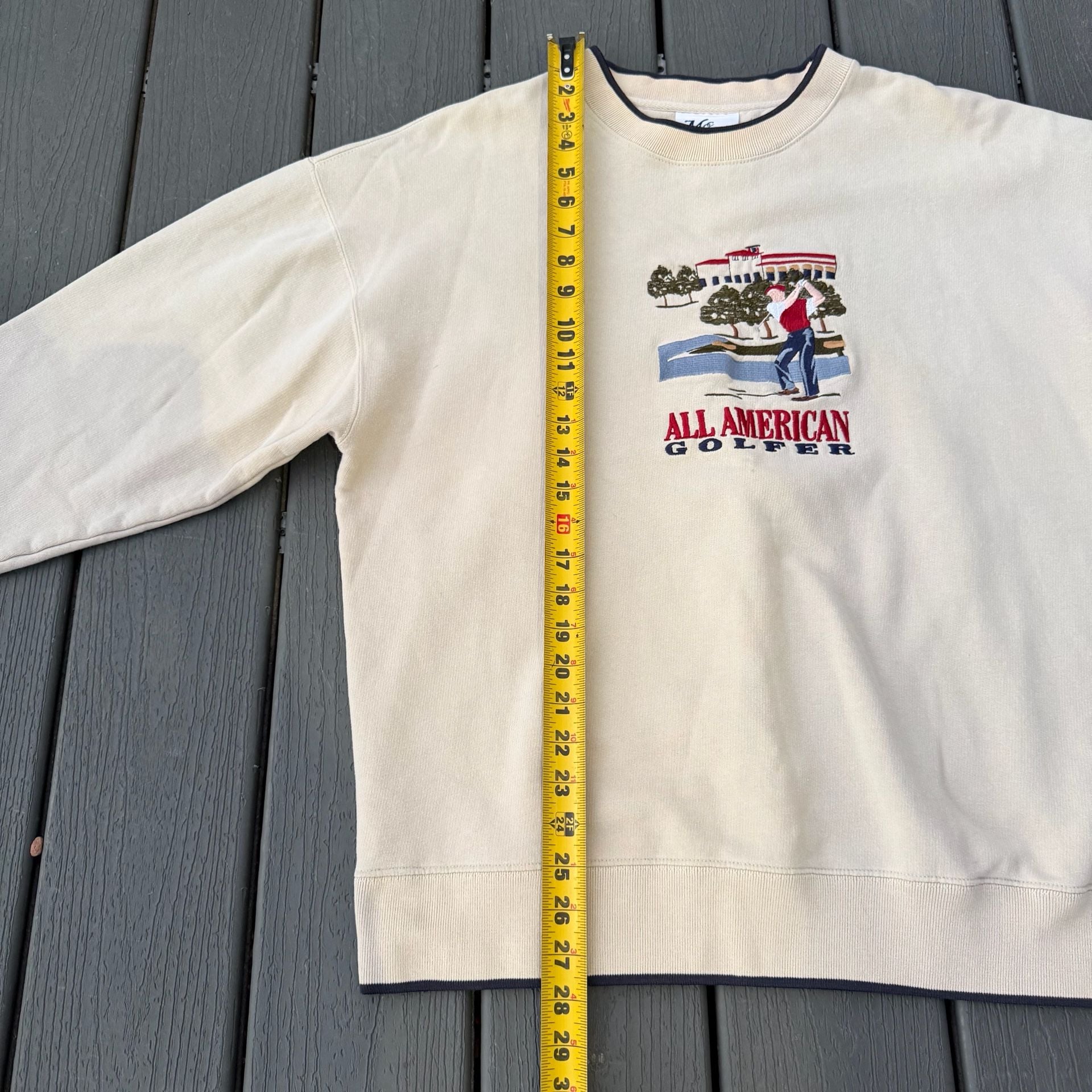 Grandpa Core All American Golfer Embroidered Golf Graphic Cream Sweatshirt XL 8