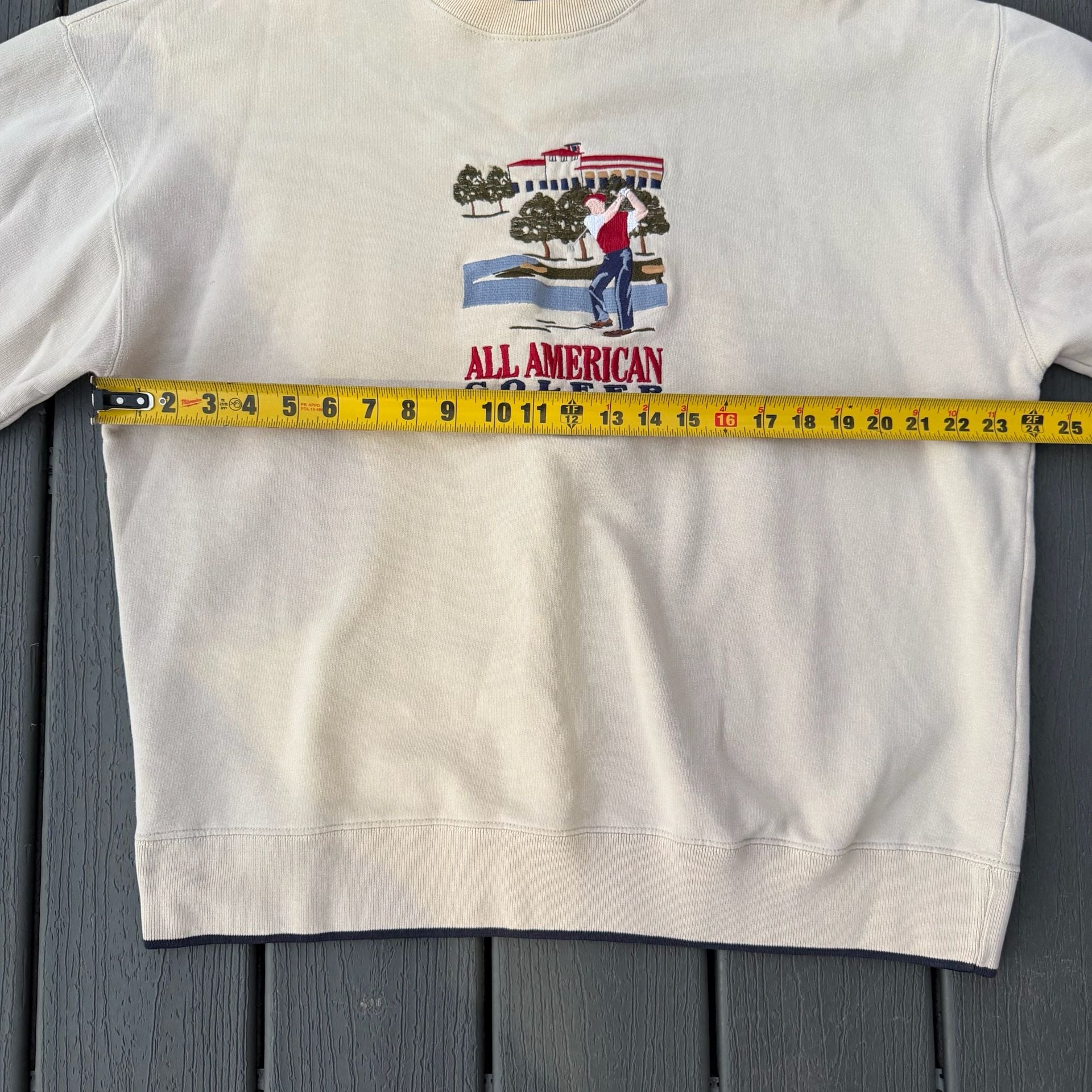 Grandpa Core All American Golfer Embroidered Golf Graphic Cream Sweatshirt XL 9