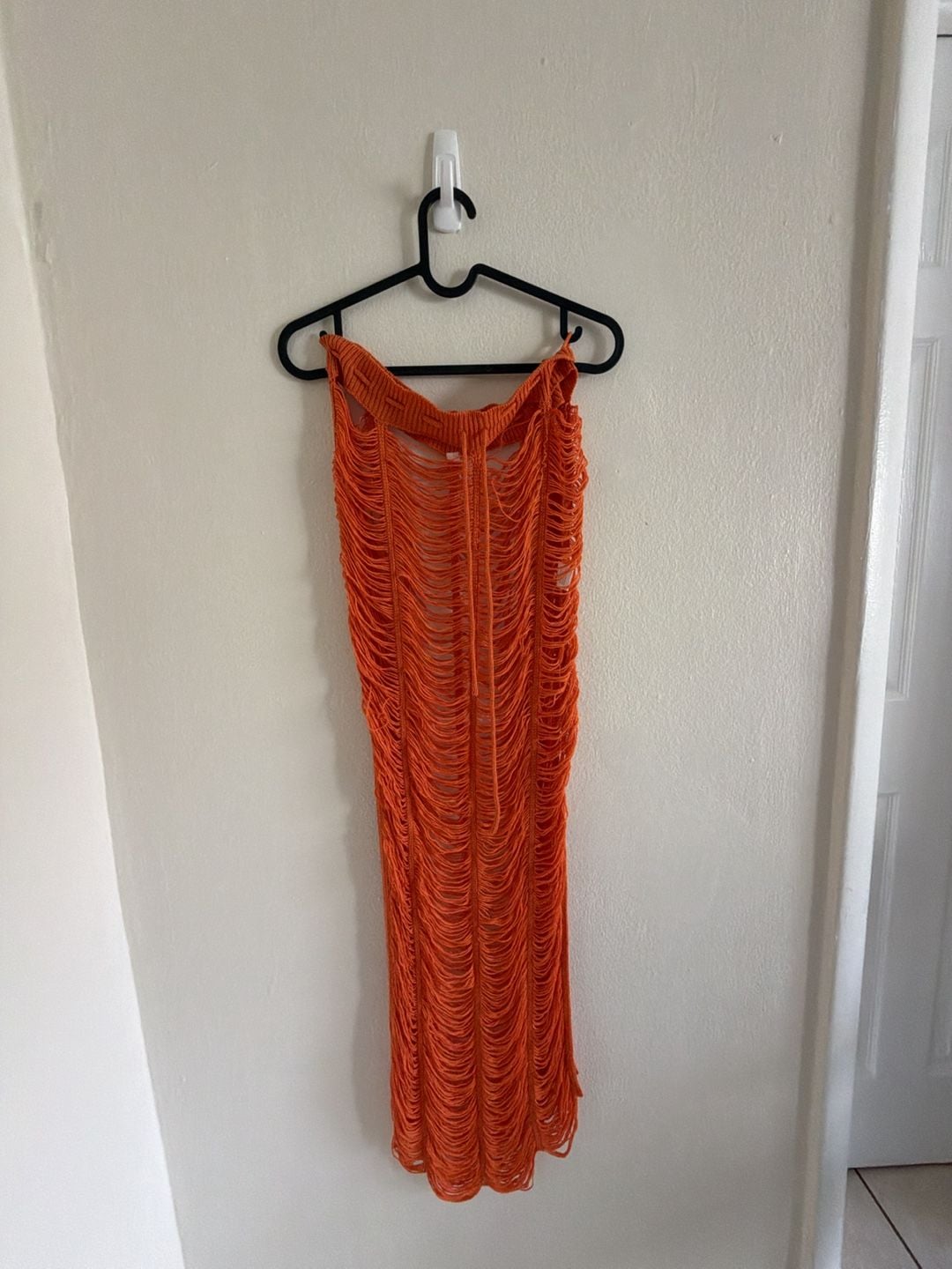 JLuxLabel Nia Distressed Crochet Skirt Orange 2
