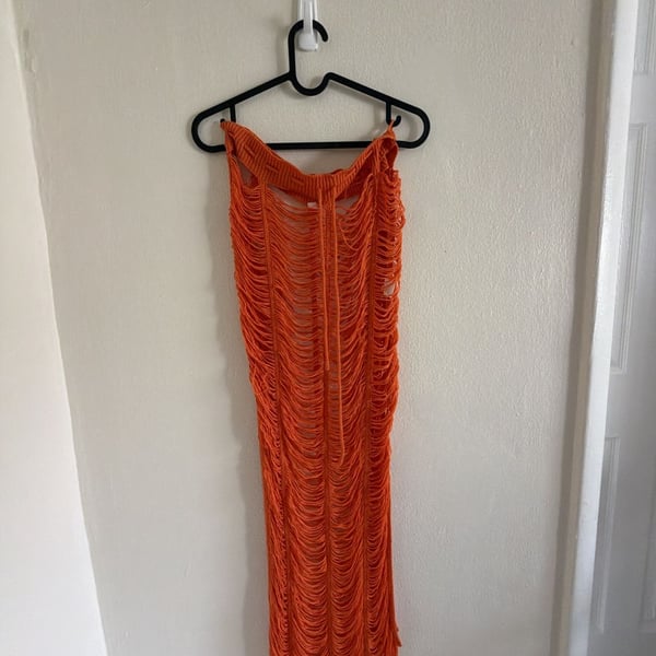 JLuxLabel Nia Distressed Crochet Skirt Orange