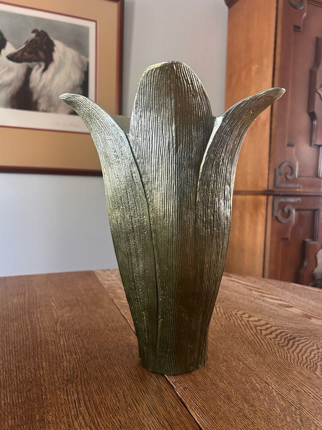Bird and Brass Tulip Leaves Metal Vase Gold 1