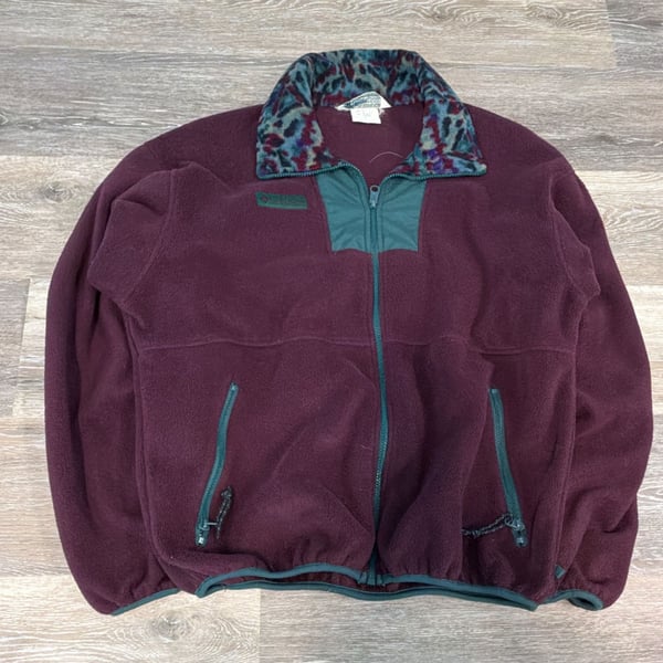 Columbia Sportswear Fleece Jacket Men's Small 5010 F5 Burgundy Patterned