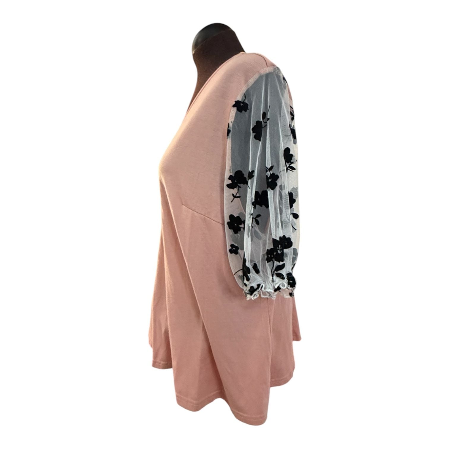 Ces Femme Floral Puff Sleeve V-Neck Top Pink 5