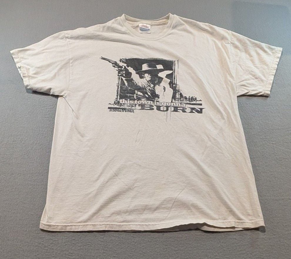 Hanes 3:10 to Yuma Movie Promo T-Shirt Size XL White This Town Is Gonna Burn 2