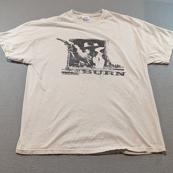Hanes 3:10 to Yuma Movie Promo T-Shirt Size XL White This Town Is Gonna Burn