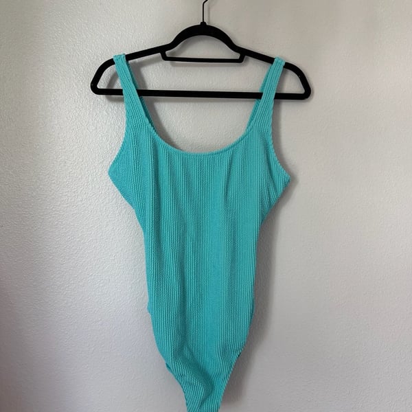 Shade & Shore One-Piece Swimsuit Size L Teal Crinkle