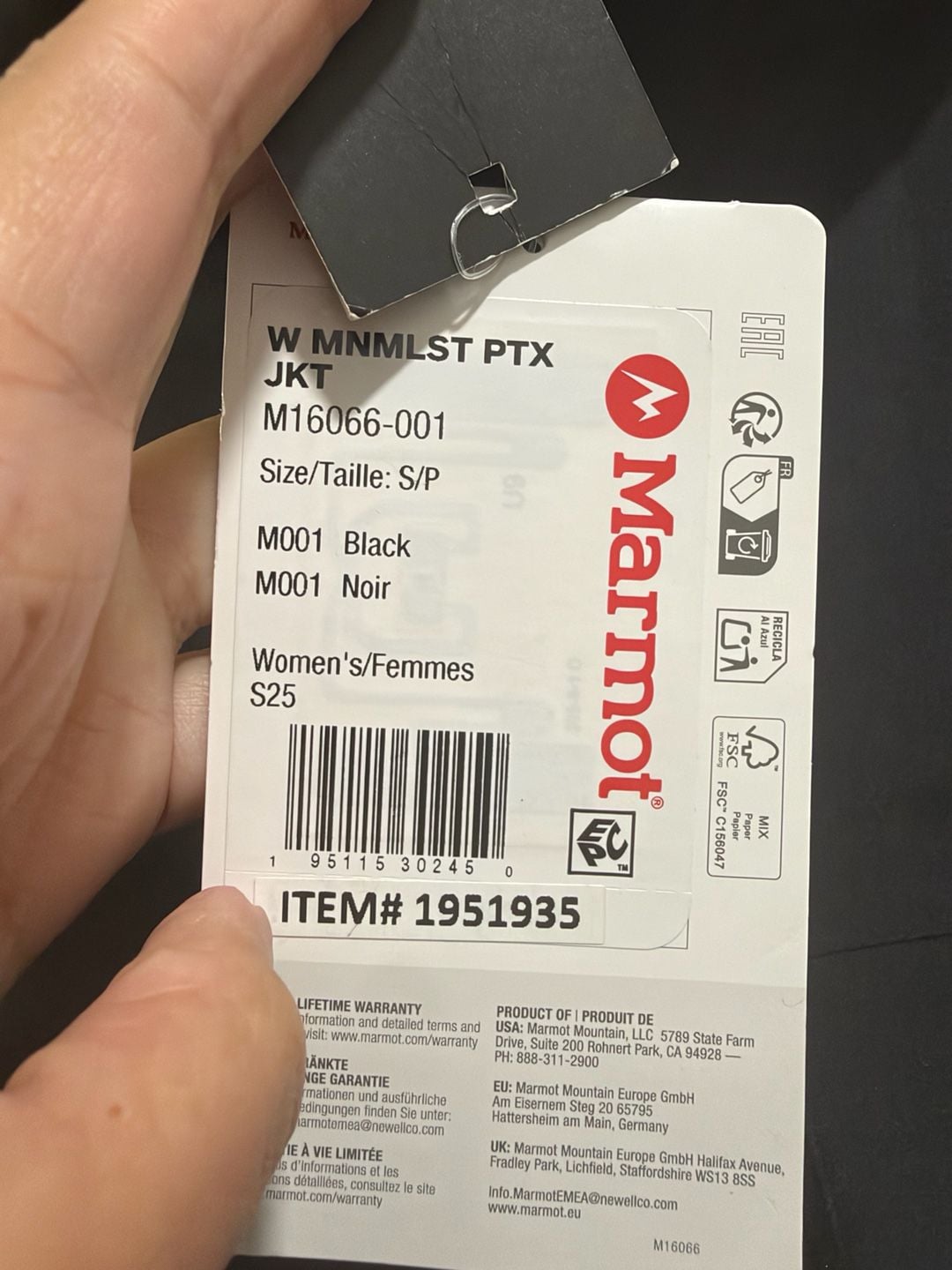 Women Marmot Pertex Shield Rain Jacket Black size small 8