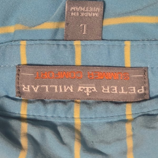 Peter Millar Summer Comfort Polo Shirt Size L Blue Yellow Striped Golf