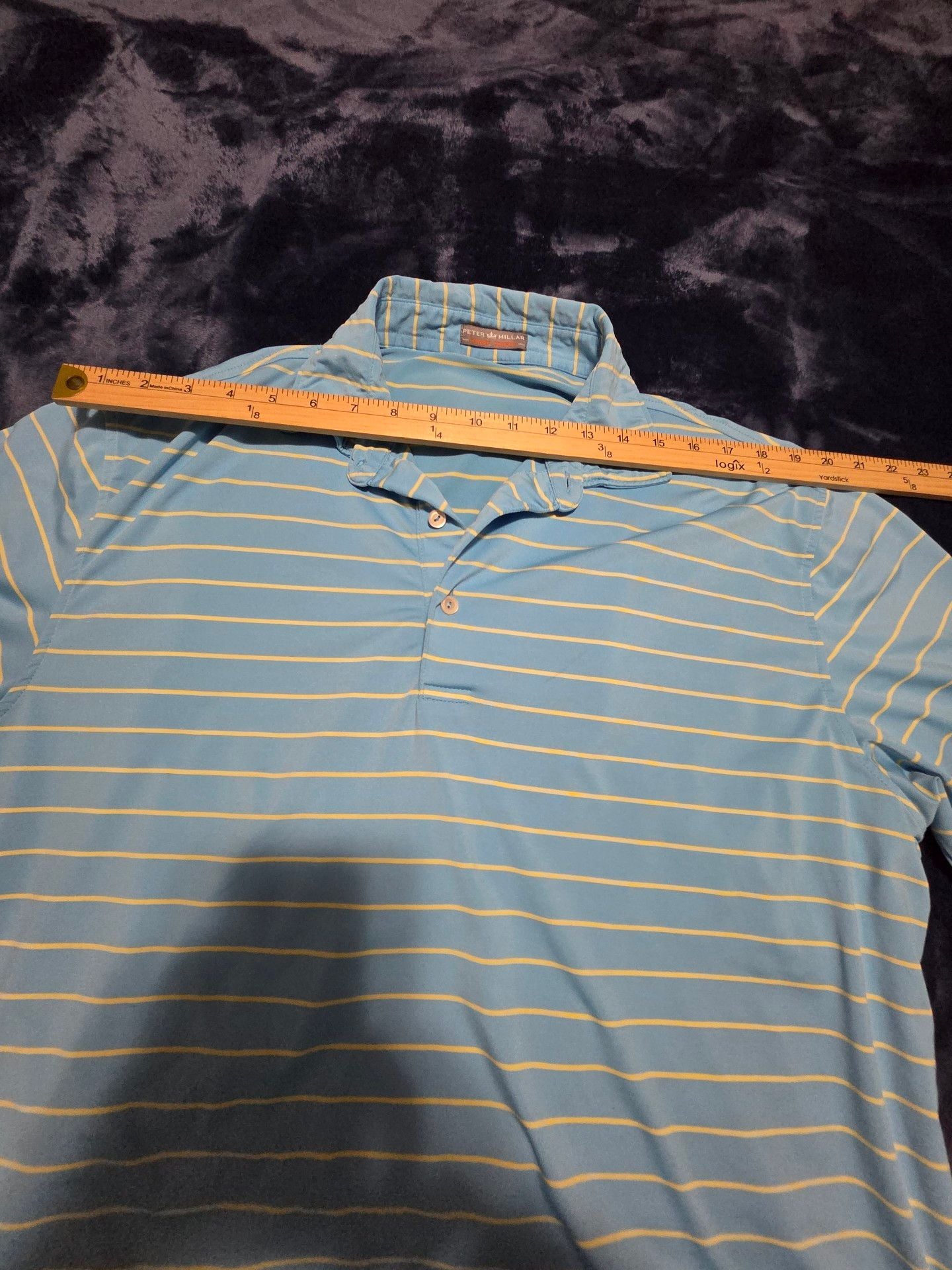 Peter Millar Summer Comfort Polo Shirt Size L Blue Yellow Striped Golf 7