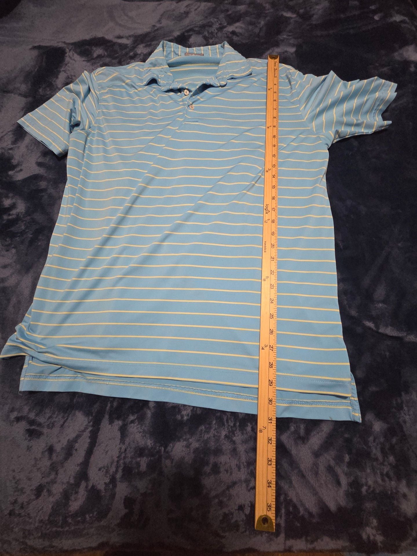 Peter Millar Summer Comfort Polo Shirt Size L Blue Yellow Striped Golf 8