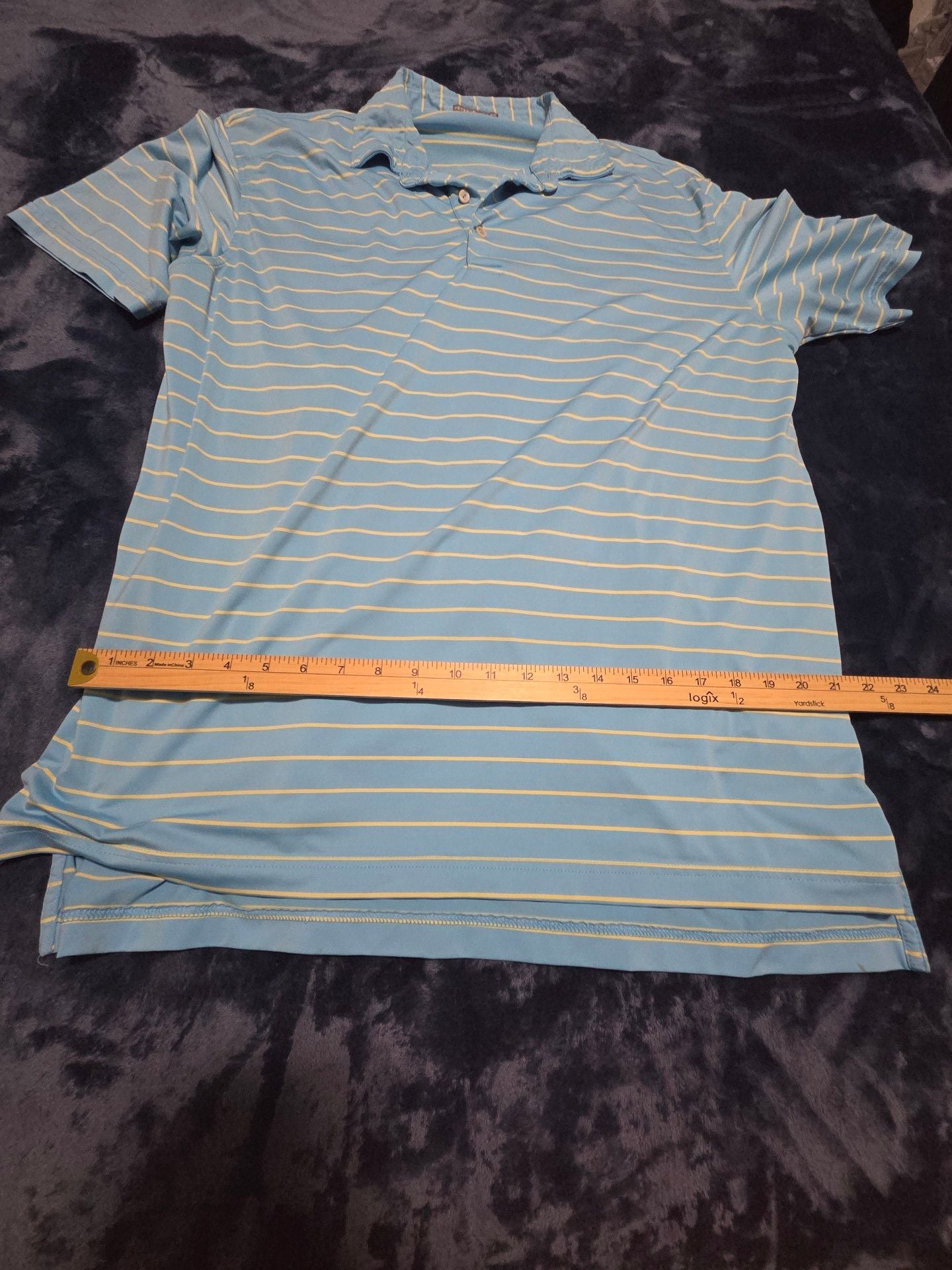 Peter Millar Summer Comfort Polo Shirt Size L Blue Yellow Striped Golf 9