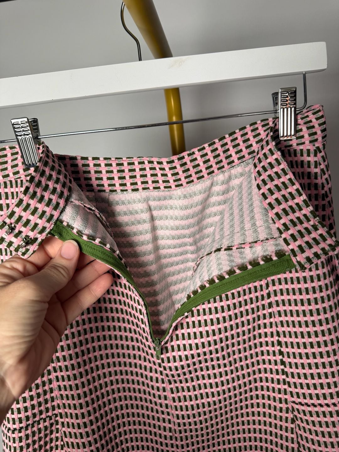 70s vintage skirt checkered green and pink skirt. 3