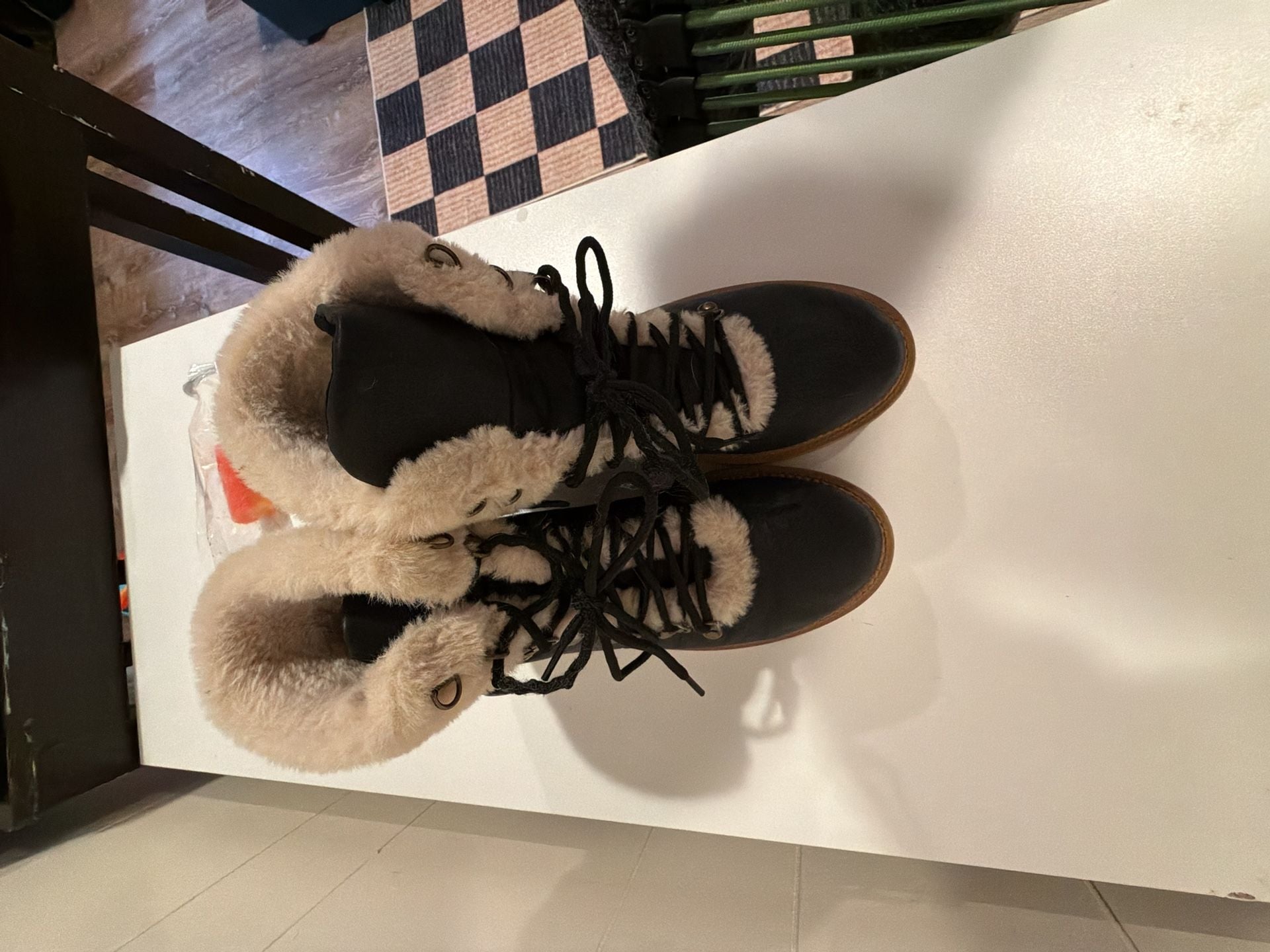 Nicole Miller Maxxy Faux Fur Boots Size 9 Black Lace-Up Winter Boot 4