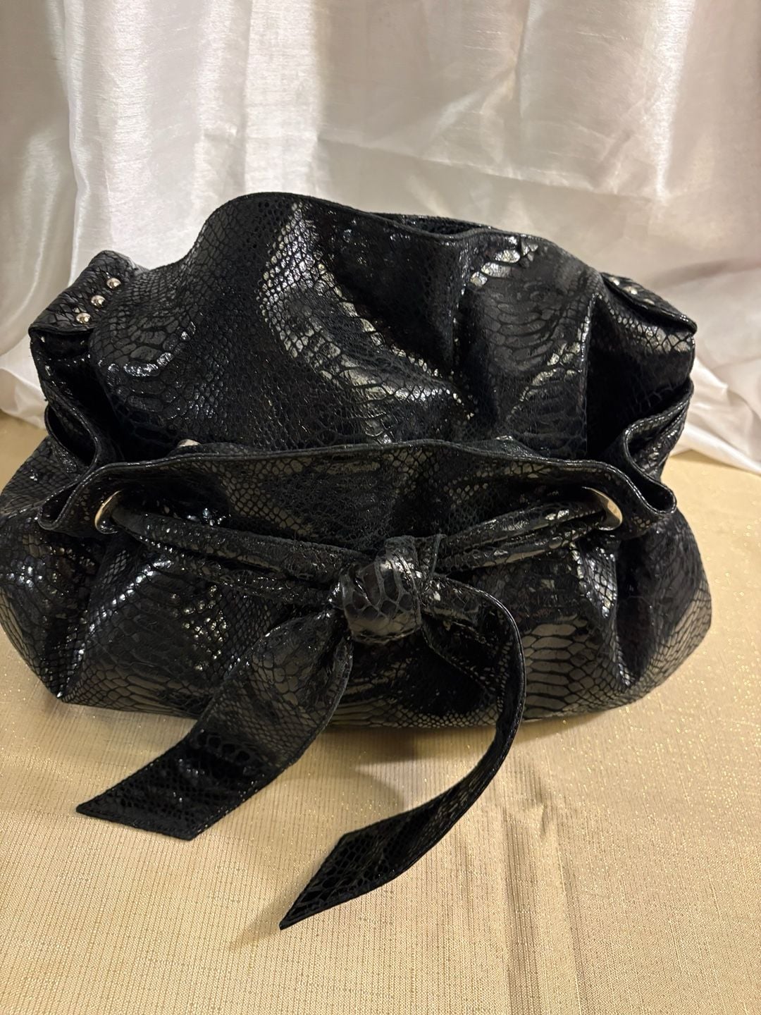 Perlina Black Snakeskin Embossed Leather Handbag 3