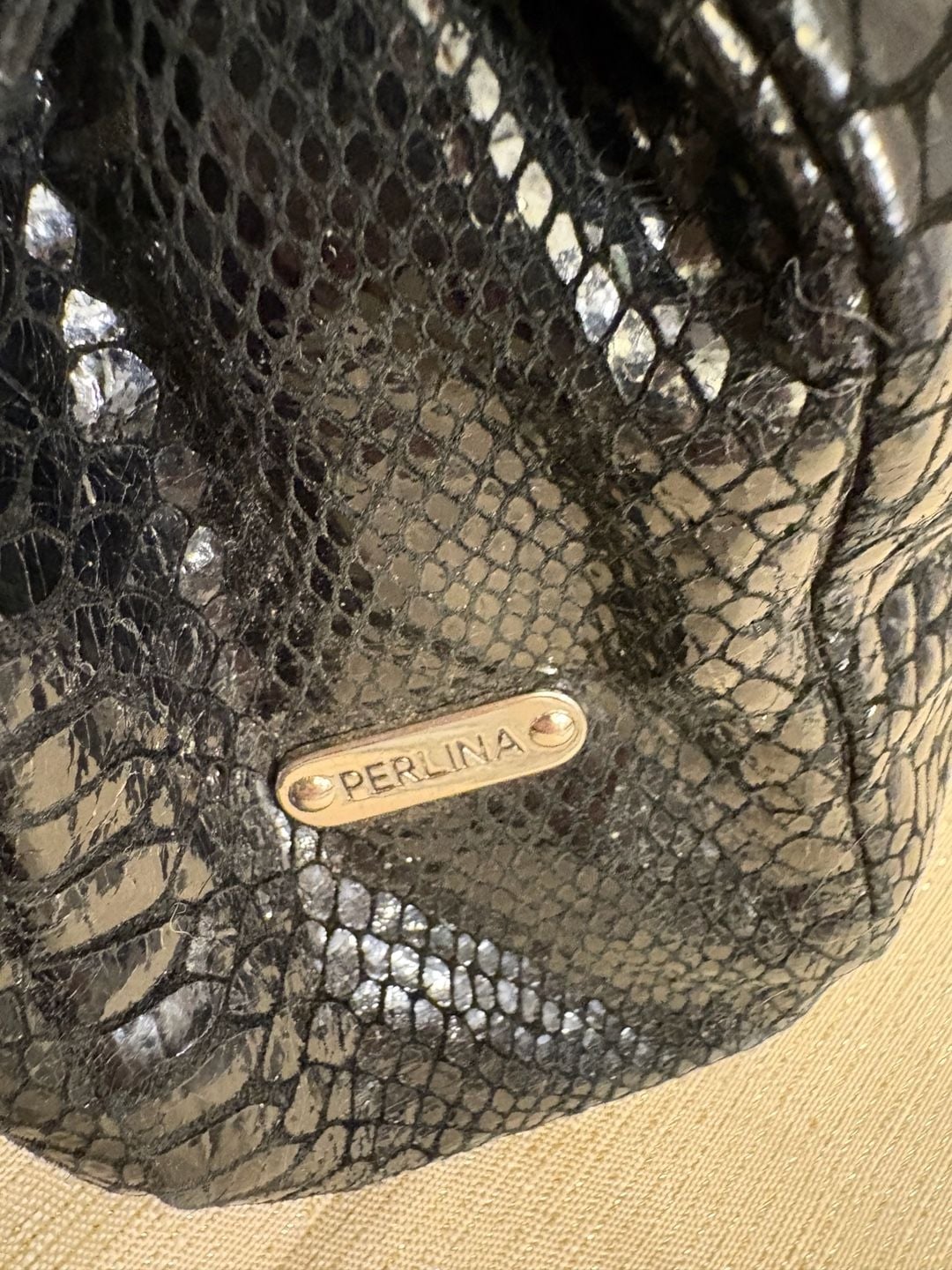 Perlina Black Snakeskin Embossed Leather Handbag 4