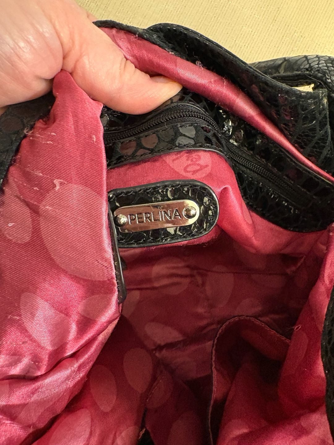 Perlina Black Snakeskin Embossed Leather Handbag 7