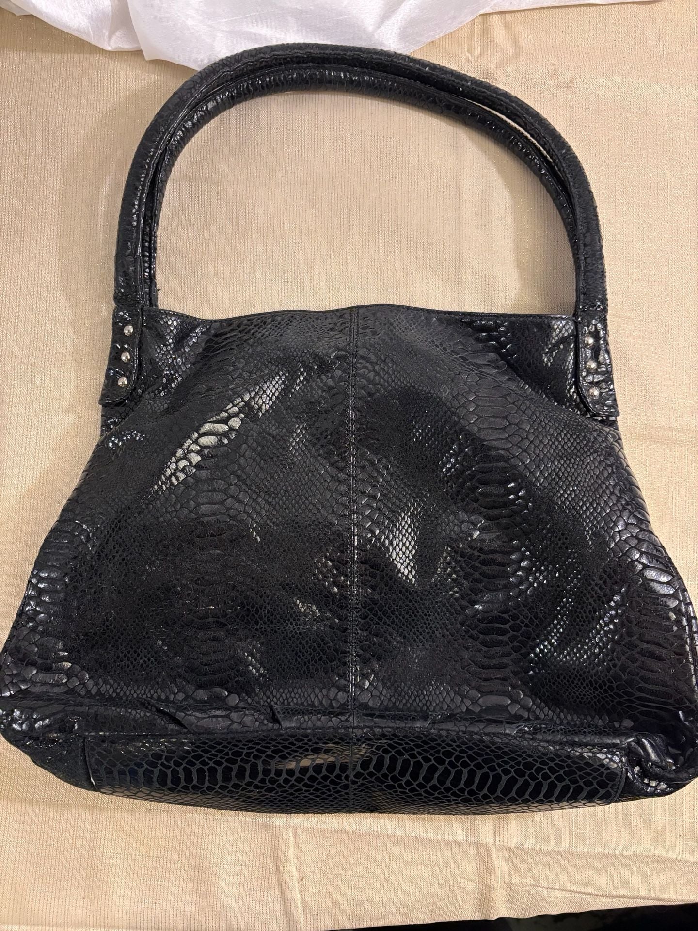 Perlina Black Snakeskin Embossed Leather Handbag 10