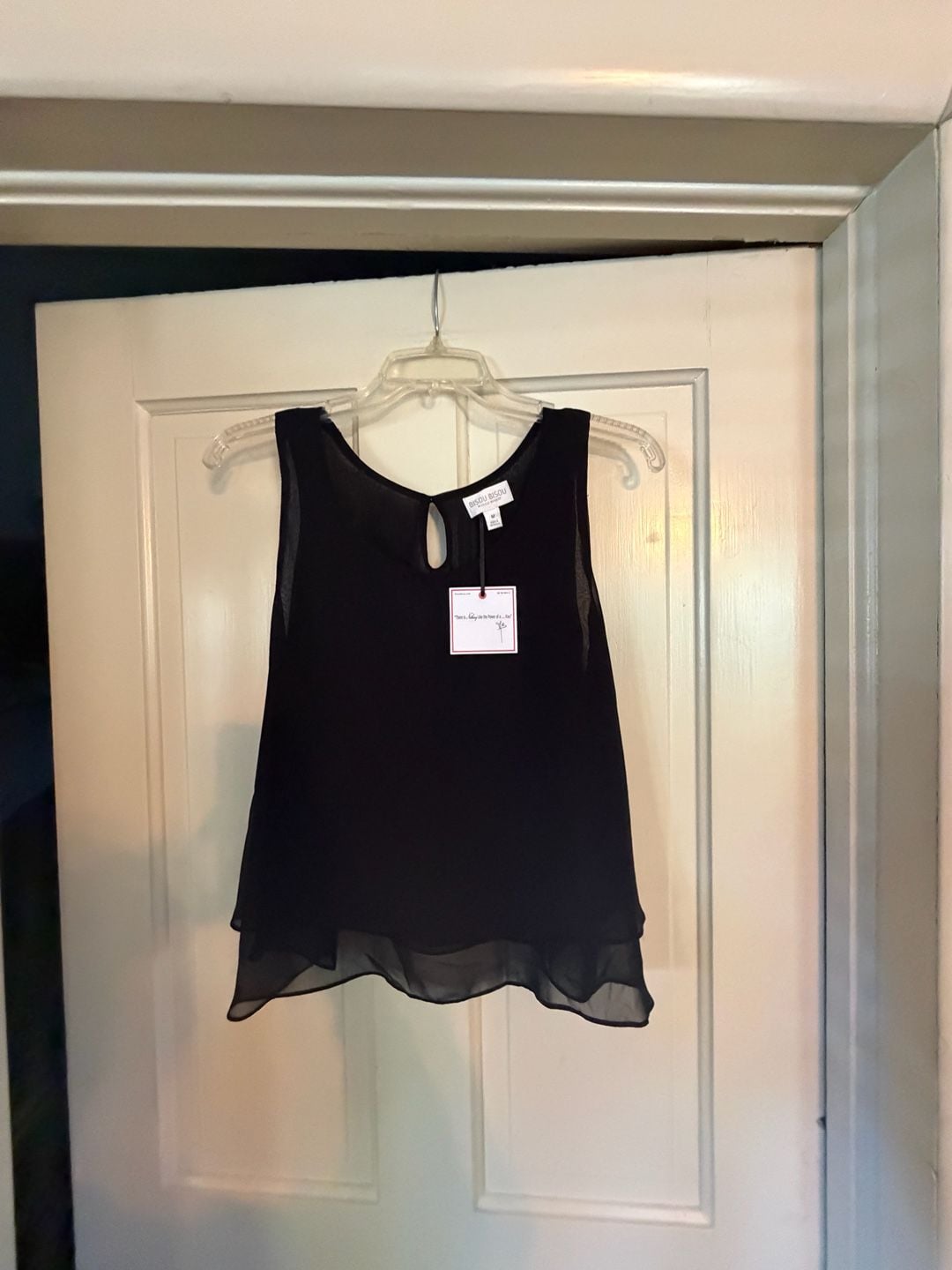 Bisou Bisou Chiffon Tank Top Size M Black Layered Flowy Blouse 2