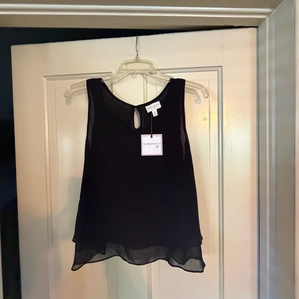 Bisou Bisou Chiffon Tank Top Size M Black Layered Flowy Blouse